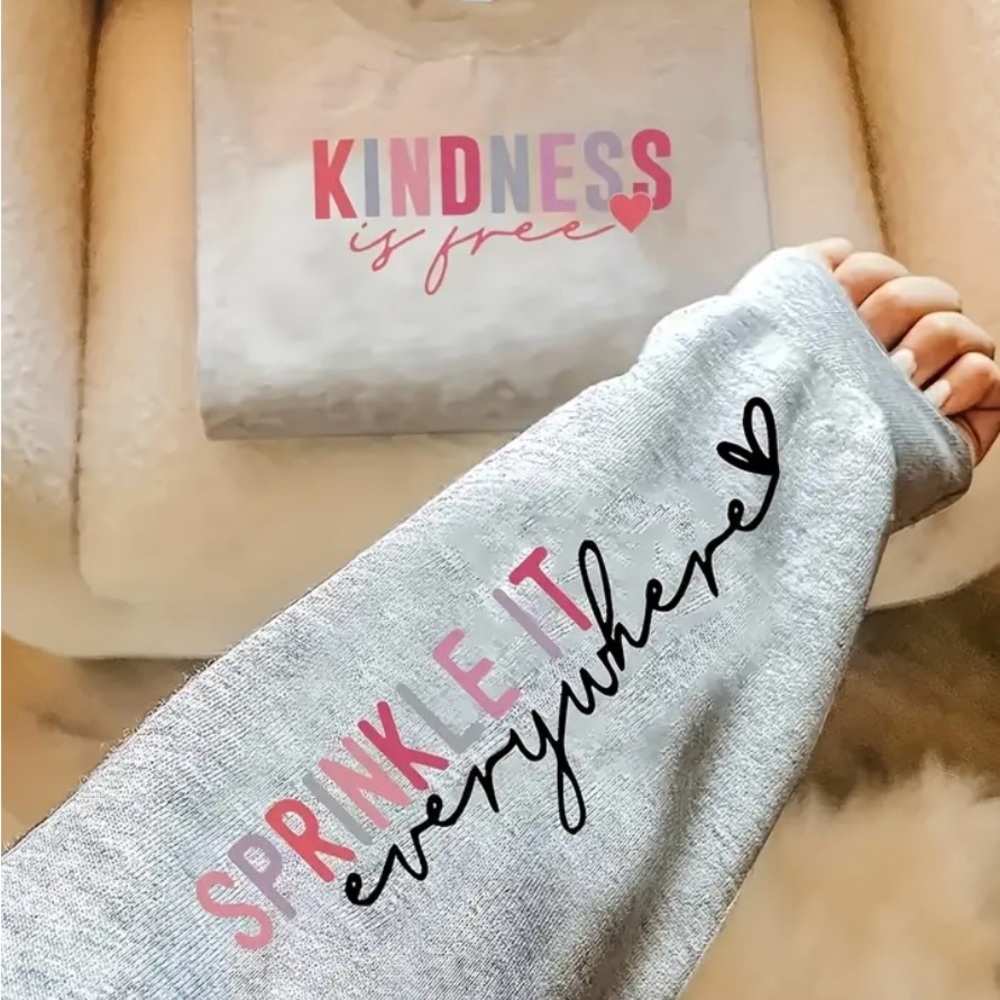 Lightweight Sweatshirt with Inspirational Text “Kindness is Free”